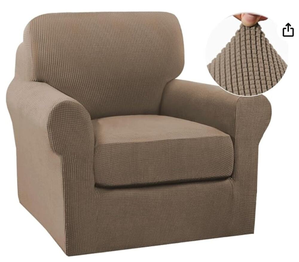 2 Piece Washable Chair Cover for Armchair- (Small Armchair, Macchiato)